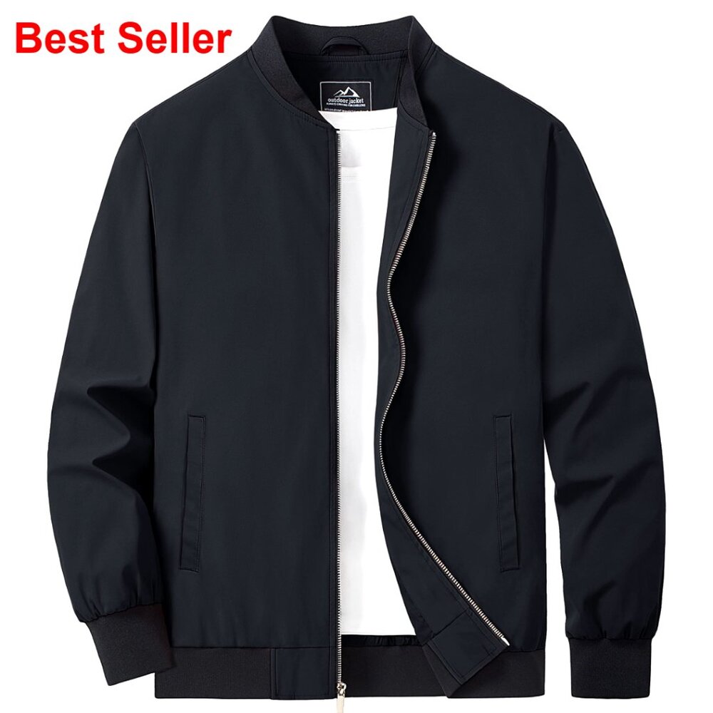 Men's Lightweight Bomber Jacket Polyester Windbreaker With Pockets